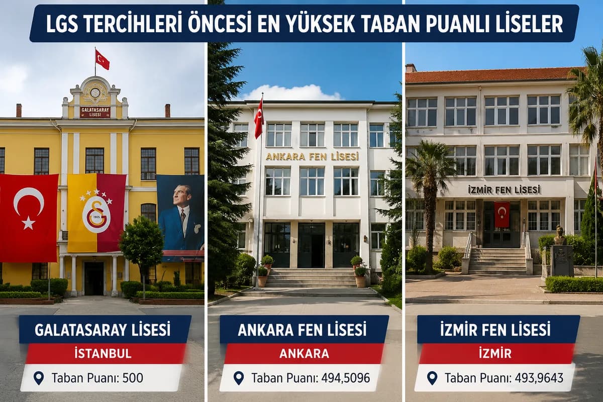 LGS tercihleri öncesinde Galatasaray Lisesi, Ankara Fen Lisesi ve İzmir Fen Lisesi'nin yer aldığı kolaj görsel