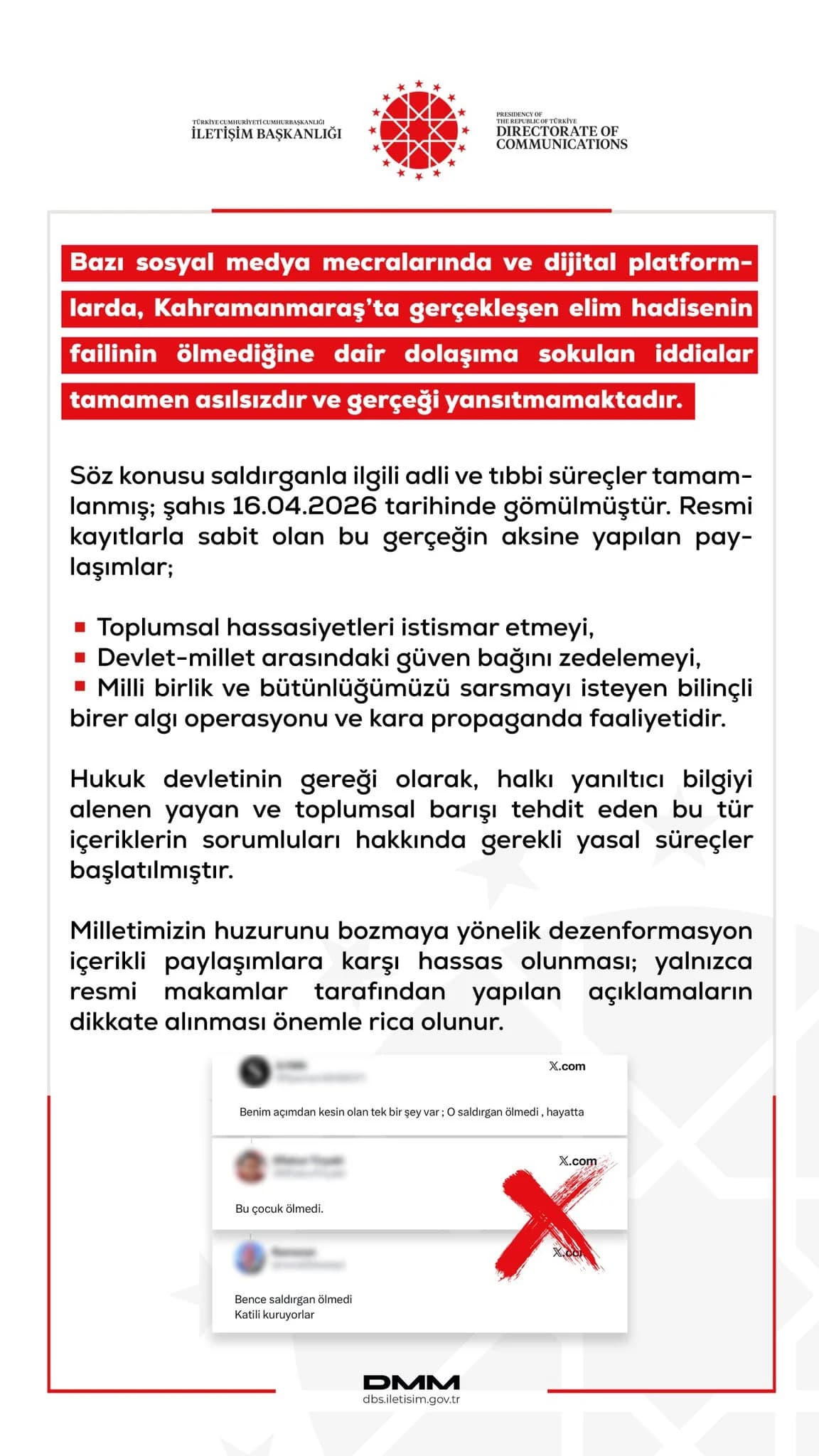 DMM’den Kahramanmaraş Saldırısı Üzerine Açıklama