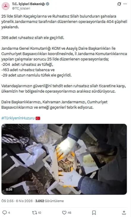25 İlde Silah Kaçakçılarına Operasyon: 404 Gözaltı