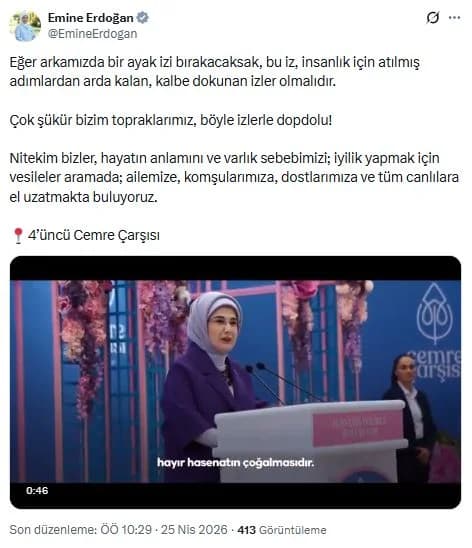 Emine Erdoğan’dan ‘İyilik İzleri’ Vurgusu: 4. Cemre Çarşısı Açıldı