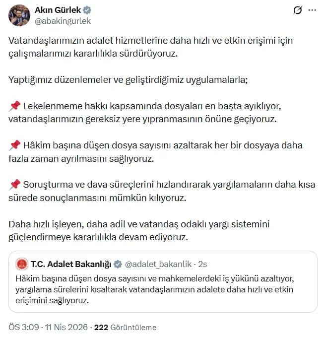 Bakan Gürlek: Dava Süreçlerini Hızlandırıyoruz