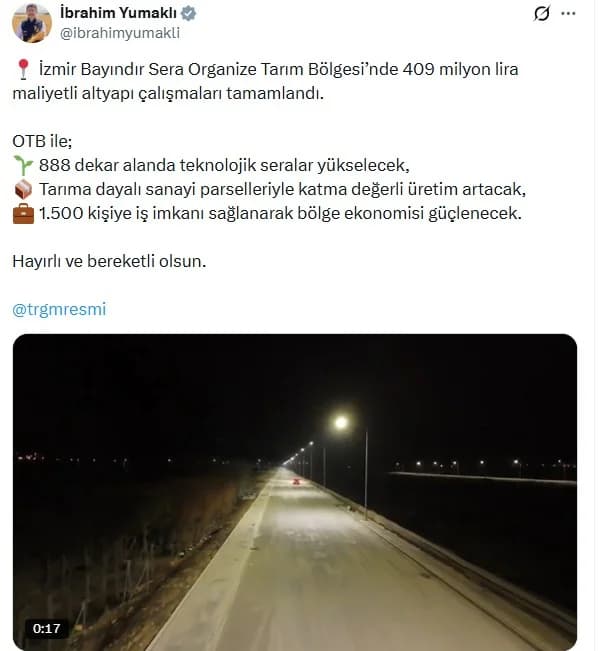 İzmir Bayındır Sera OTB Altyapı Çalışmaları Tamamlandı
