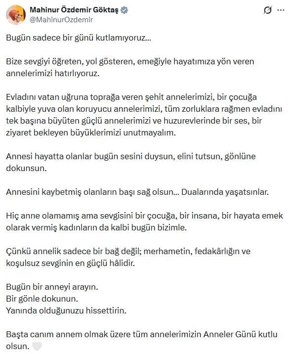 Bakan Göktaş’tan Anneler Günü’ne Özel Duygusal Mesaj: ‘Annelik Koşulsuz Sevginin En Güçlü Hali’