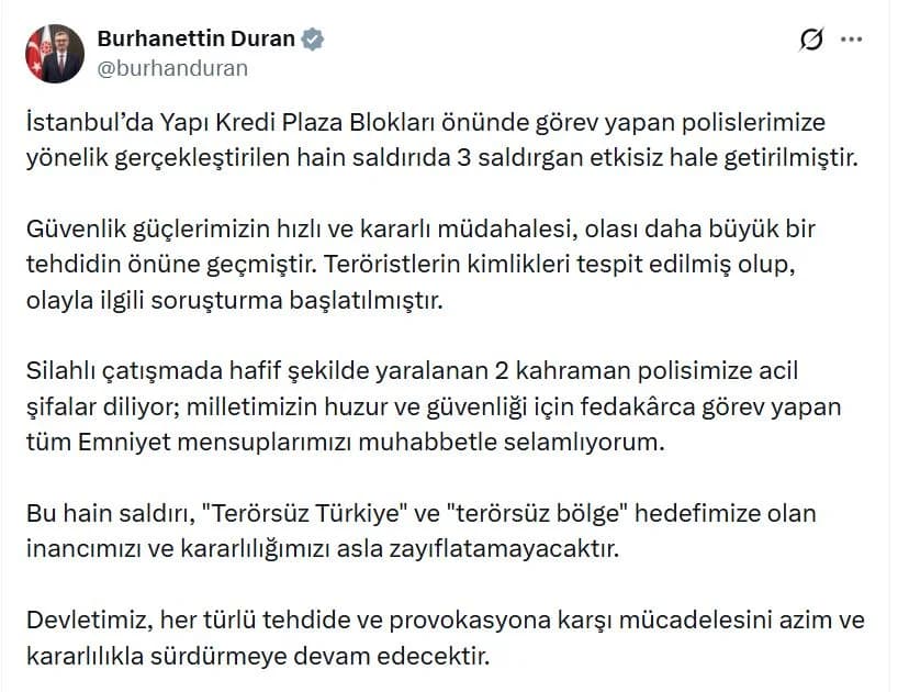 İletişim Başkanı Duran’dan Sert Mesaj: Terörist Saldırılara Geçit Yok