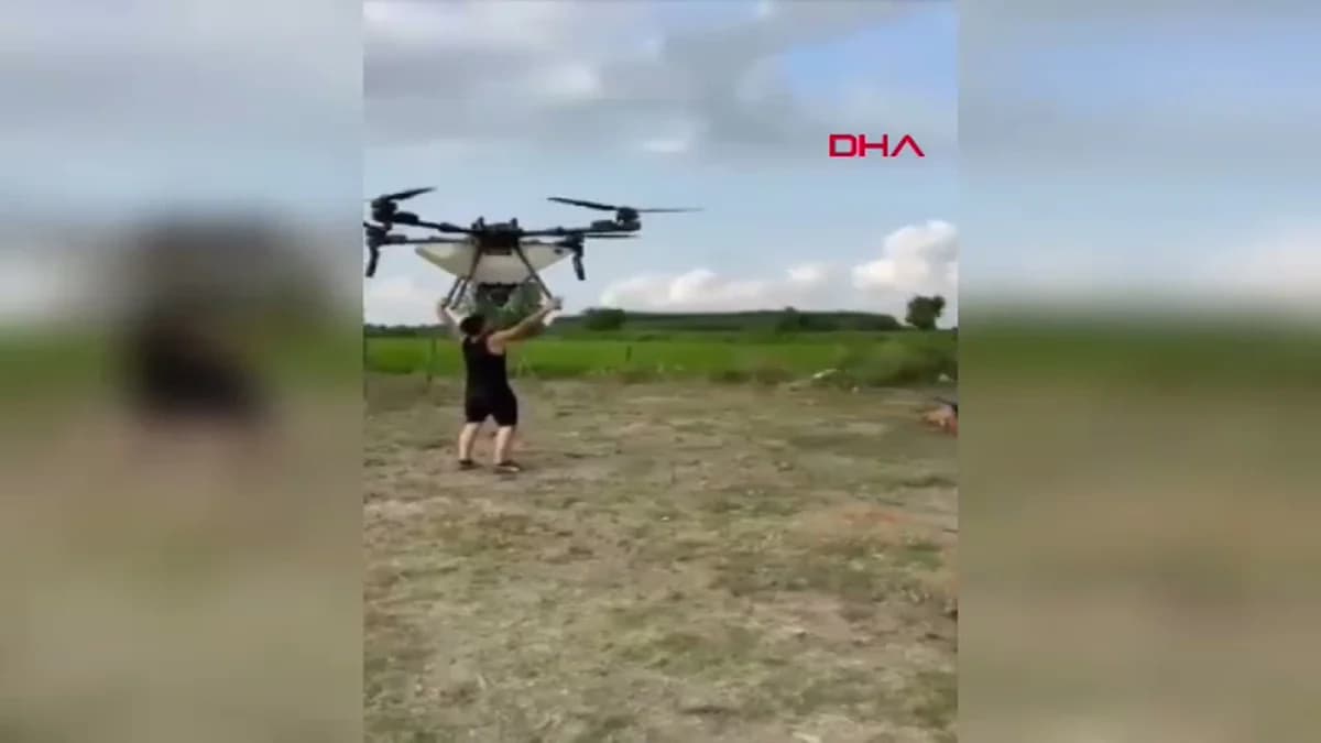 Samsun’da Tarım Dronuna Tutunan Çiftçinin Korkutucu Düşüş Anları Kamerada
