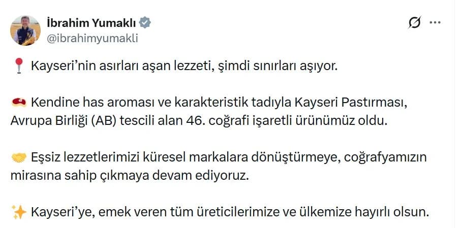 Kayseri Pastırması’na AB’den Coğrafi İşaret Tescili