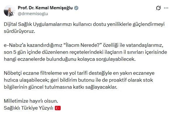 e-Nabız’a Yenilik: ‘İlacım Nerede?’ Özelliği Kullanıma Sunuldu