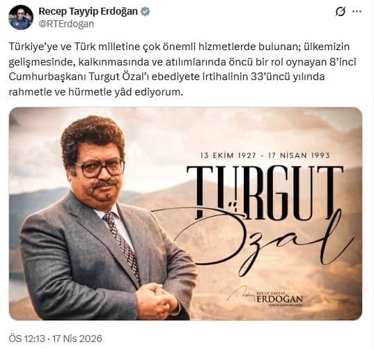 Cumhurbaşkanı Erdoğan’dan Turgut Özal Anması