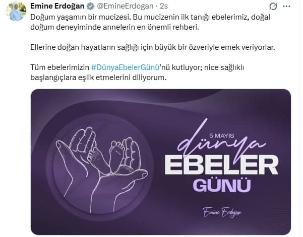 Emine Erdoğan’dan Ebeler Günü’ne Özel Mesaj: ‘Hayatın Mucizesinin İlk Tanığı Ebelerimiz’