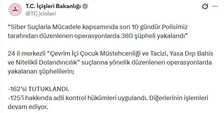 Siber Suçlarla Mücadelede Büyük Operasyon: 24 İlde 162 Tutuklama
