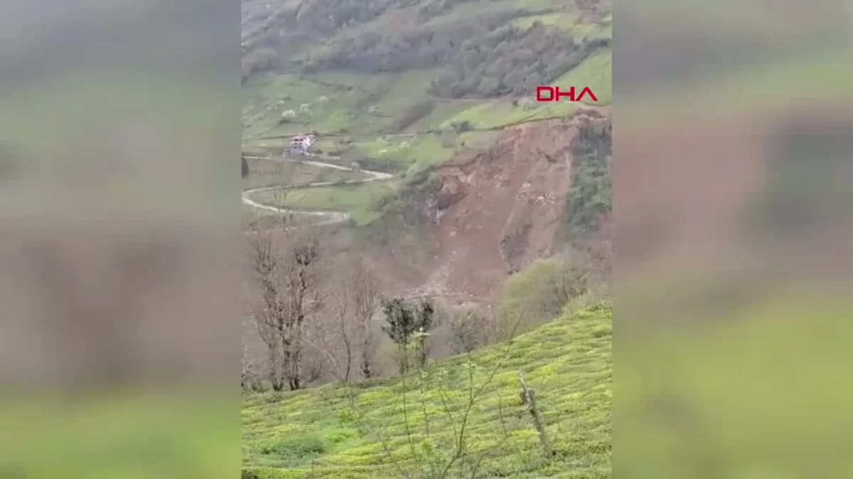 Rize’de Heyelan: Yamaçtan Kopan Dev Kaya Dereye Düştü