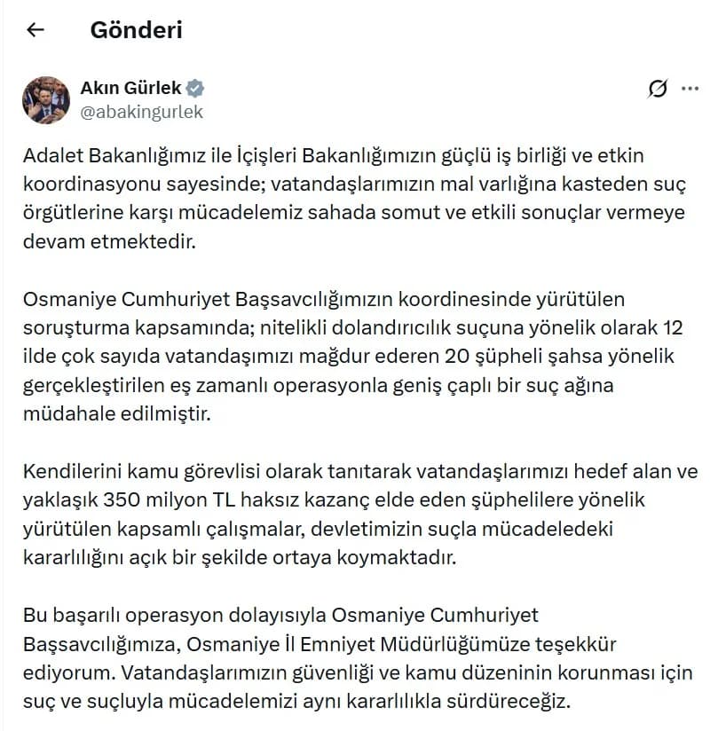 Bakan Gürlek Duyurdu: 12 İlde Nefes Kesen Operasyonla Suç Şebekesi Çökertildi!