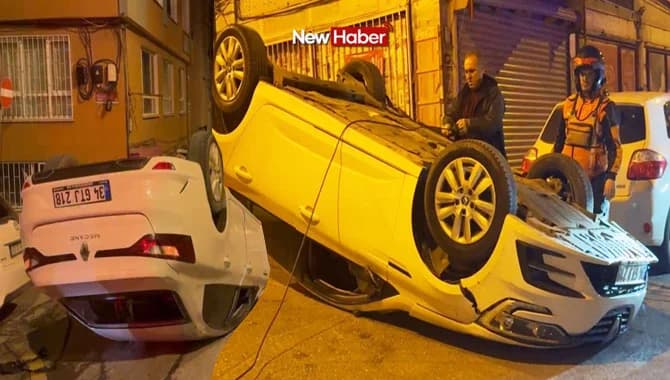 Üsküdar’da otomobil kontrolden çıktı: Park halindeki 3 araca çarpıp takla attı!