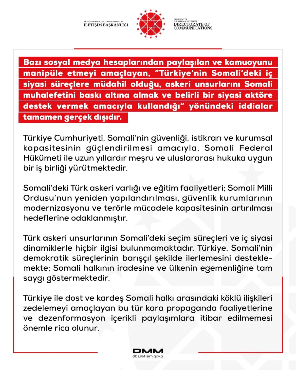 DMM’den Açıklama: Türk Askeri Somali’nin İç İşlerine Karışmıyor