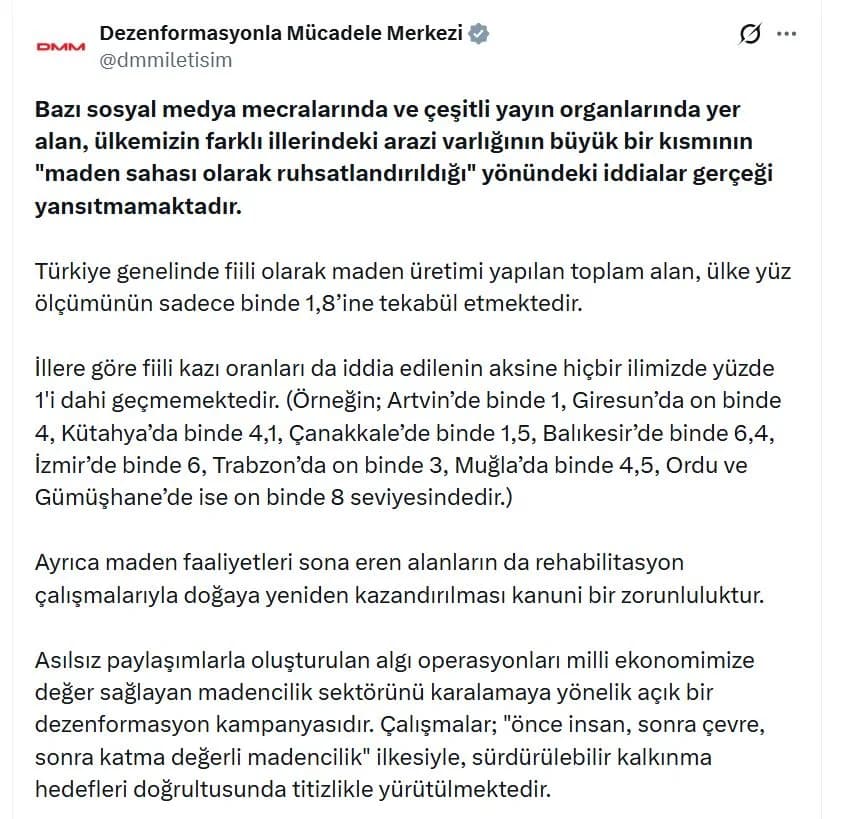 DMM’den Maden Sahası İddialarına Yanıt