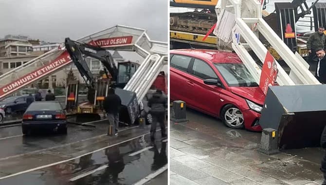 Üsküdar Sahil Yolu’nda TIR tabelaya çarptı, 7 araç ezildi