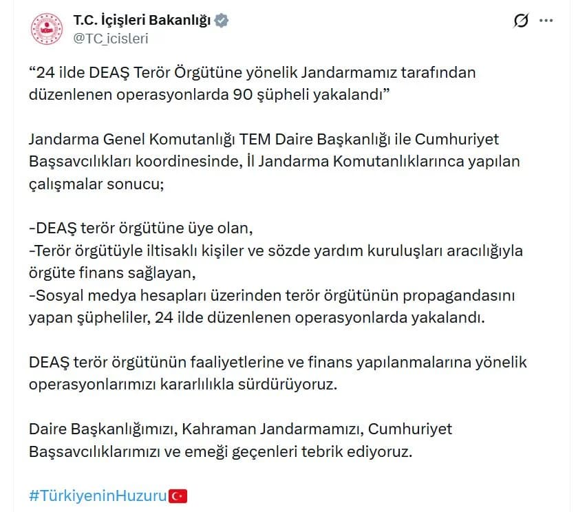 DEAŞ’a Yönelik Dev Operasyon: 24 İlde 90 Gözaltı