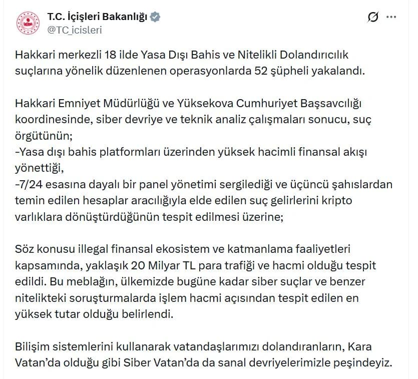 Hakkari’de Yasa Dışı Bahis Operasyonu: 52 Gözaltı Gerçekleşti