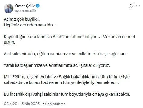 AK Parti’den Saldırıya Tepki: Derin Acı Yaşıyoruz