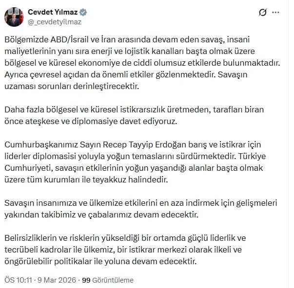 Cevdet Yılmaz’dan Acil Diplomasi Çağrısı