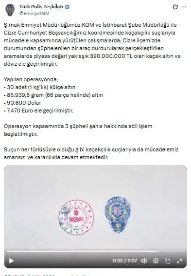 Şırnak’ta Nefes Kesen Operasyon: 590 Milyon Liralık Kaçak Altın ve Döviz Ele Geçirildi, 3 Gözaltı