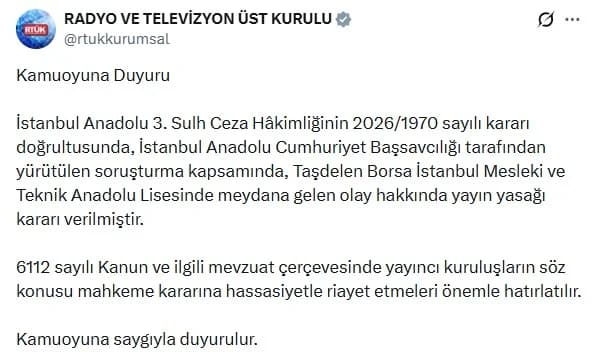 İstanbul’da öğrencinin öğretmeni öldürdüğü olaya ilişkin yayın yasağı
