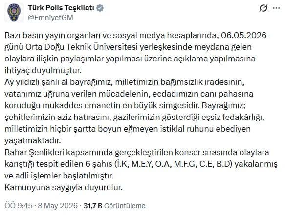 ODTÜ Bahar Şenlikleri’nde Olaylara Karışan 6 Kişi Gözaltına Alındı