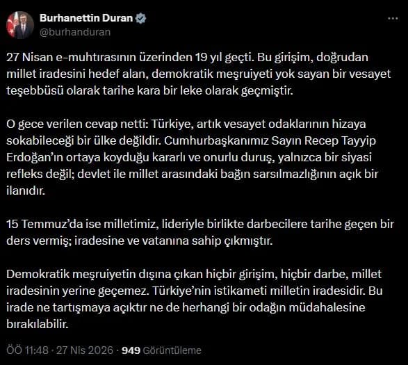 Duran’dan Darbe Girişimlerine Sert Tepki: Millet İradesi Tartışmasızdır