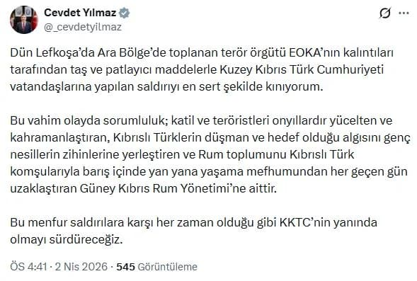 Cevdet Yılmaz’dan EOKA Kalıntılarına Sert Tepki